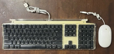 M7803 Apple Pro Wired USB Keyboard Clear Black + Mighty Mouse -Very Clean Tested - Image 1 of 4