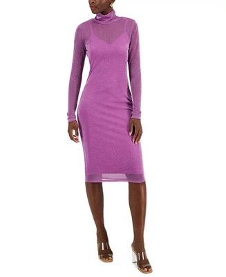 Vestido RACHEL Rachel Roy Lydia Cuello Simulado Midi Malla Para Mujer M Púrpura Manga Larga Foto 1 de 4