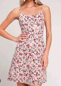 Mini Vestido Lulus Rosa Estampado Floral Sweetheart XS Forrado Forrado Patinador Romántico 212 - Imagen 1 de 7