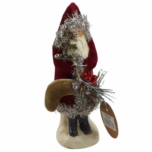 8" Primitive Belsnickle Weinrot Samt Weihnachtsmann Figur Pappmaché Dekor - Bild 1 von 2