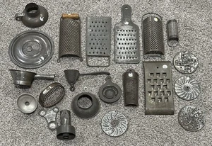 Vintage Mixed Lot Kitchen Utensils, Gadgets Graters Funnel Sifter Egg Separator - Picture 1 of 9