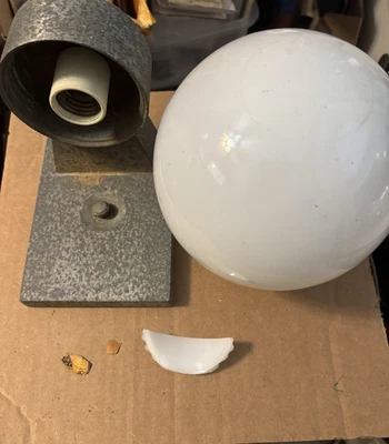 MCM MOE Light Fixture  8" Round Sphere Ball outdoor galvanized used broken globe - Image 1 of 4