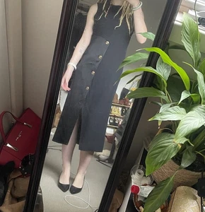 Vintage Versace Black Midi Dress With Medusa Buttons Designer 90s Formal 6-8 - Picture 1 of 19