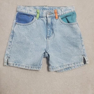 Pacsun Denim Shorts Girls 10 Blue Colorblock Pockets Adjustable Waist Cotton 4" - Picture 1 of 13
