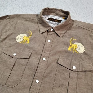 Howler Brothers Bros Gaucho Shirt Mens Medium Brown Hermit Crab Pearl Snap West - Picture 1 of 21