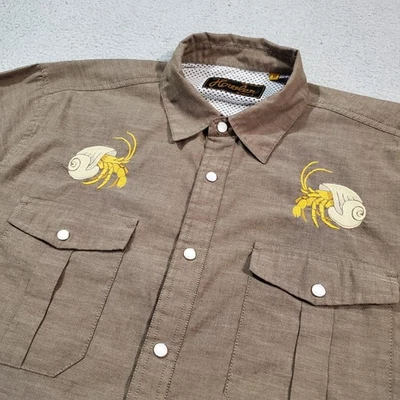 Howler Brothers Bros Gaucho Shirt Mens Medium Brown Hermit Crab Pearl Snap West - Image 1 of 4