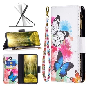 For Various Phone Hot Butterfly Zipper Wallet Case Stand 9 Card Bag Cover Holder - Picture 1 of 9