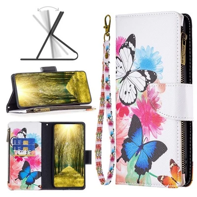 For Various Phone Hot Butterfly Zipper Wallet Case Stand 9 Card Bag Cover Holder - Image 1 of 4