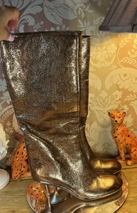 BOTAS DE TACÓN DE GATITO METÁLICAS BRONCE HASTA LA RODILLA Zara Reino Unido 5 Nuevas con etiquetas - Imagen 1 de 12