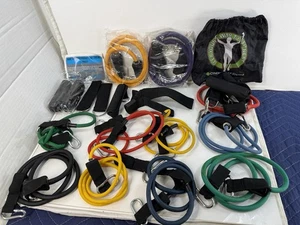 Large Lot Cynergy Fitness resistance 12 bands set  2 Sets Handles Ankle Straps - Picture 1 of 11