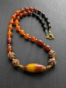 Rain Forest Stone Beaded Statement Necklace Chunky Ethnic Tribal Handcrafted 19" - Picture 1 of 4