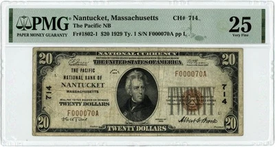 1929 National $20 NANTUCKET, MASS. Charter #714 Massachusetts PMG VF25 949796-1 - Image 1 of 4