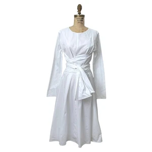 Abito minimal Merlette Virgen bianco linea A fascia lunga scollo perla cotone tg media - Foto 1 di 7