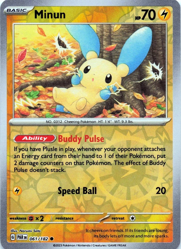 Minun 061/182 - REVERSE HOLO - SV04: Paradox Rift - NM - Image 1 of 2