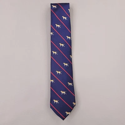 Corbata Lord & Taylor para Hombres Azul Marino Seda Perro Puntero Rayas Rojas Hecha en EE. UU. Preppy Foto 1 de 4