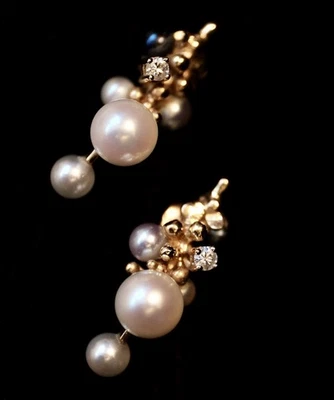 Perlen Ohrringe 750 Gold mit Diamanten - Bild 1 von 4