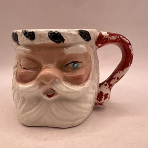Santa Double-sided Mug Winking Santa Kreiss Ceramics Blue Rhinestone Eye - Picture 1 of 10