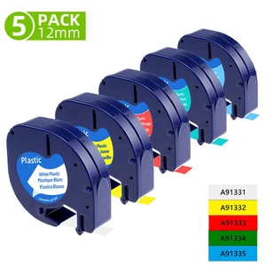 5PK Dymo Letra etiqueta recargas plástico 12 mm etiqueta cinta 91331 9133 91333 91334 91335 - Imagen 1 de 11
