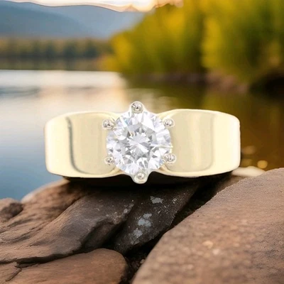 Anel de noivado feminino 1,09 CT solitário de diamante clássico redondo ouro 14K US$ 8.904 - Imagem 1 de 4