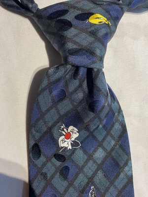 Мужской винтажный галстук Looney tunes Mania 1993 Bugs Bunny Tweety Taz Warner Bros - Изображение 1 из 4