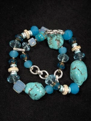 Браслет эластичный Napier из двух нитей синего камня искусственной бирюзы стекла 6,75 дюйма - Изображение 1 из 4