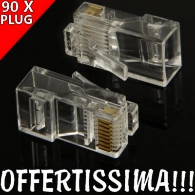 OFFERTISSIMA 90x PLUG CONNETTORI RJ45 LAN-ETHERNET CAVO DI RETE 8P8C PLUG RJ-45  - Immagine 1 di 2