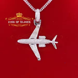 10K White Gold Finish Silver Airplane Pendant with Lab Created Diamonds - Picture 1 of 1