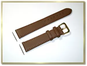 klassik echt Leder Uhrenarmband Braun Seidenmatt 18mm Breit gold. Schliesse 2018 - Bild 1 von 2