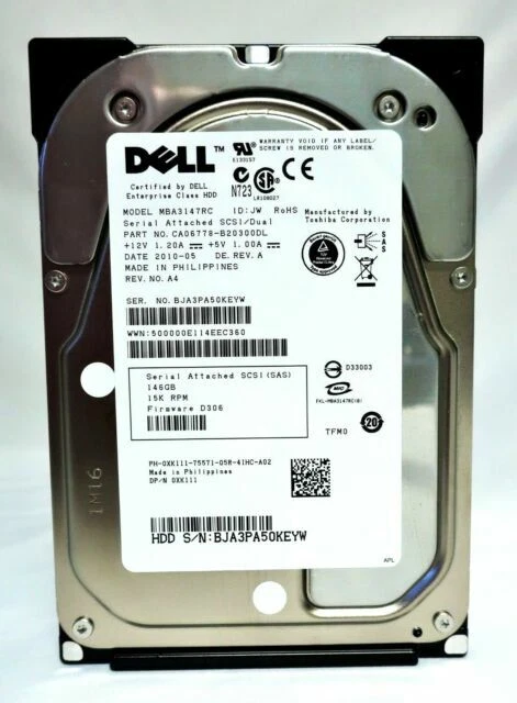 DELL XK111 0XK111 MBA3147RC CA06778-B20300DL 146GB SAS 15K 3GBPS 3.5" HARD DRIVE - Image 1 of 1