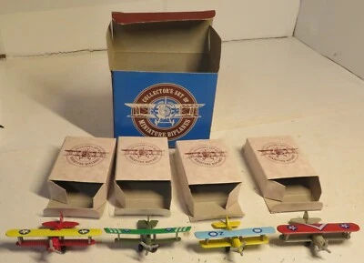Collectors Set of 4 Mini Miniature Biplanes Readers Digest Die Cast Metal Boeing - Image 1 of 4