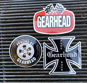 Gearhead Marke 3er Set Aufkleber Aufkleber Hot Rods Garage Punk Rock karierte Flaggen - Bild 1 von 9