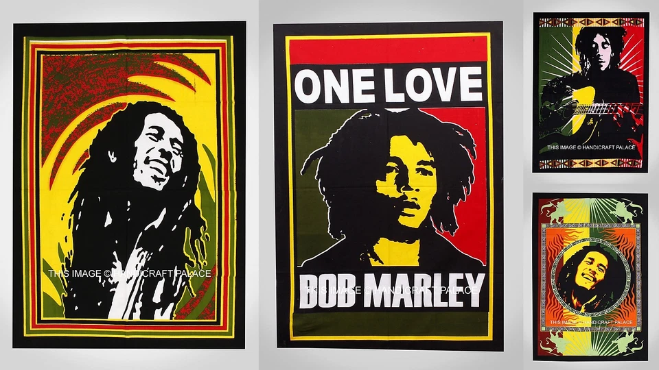 50 PCs Bob Marley Ethnic Poster Flag Cotton Ethnic Indian Tapestry Wall Hanging  Foto 1 de 4