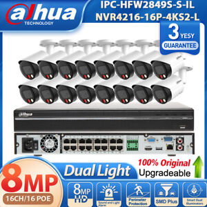 NEW ! Dahua 16CH 16 POE NVR 8MP 4K Dual Light MIC Security IP Camera System Lot
