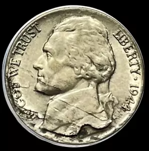 1944 P Jefferson War Nickel with Cool Lamination Error ,,, ANACS AU50 - Picture 1 of 4