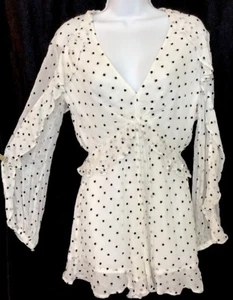 Zimmerman long sleeve lace romper White Black Dot Silk  size 0 - Picture 1 of 8