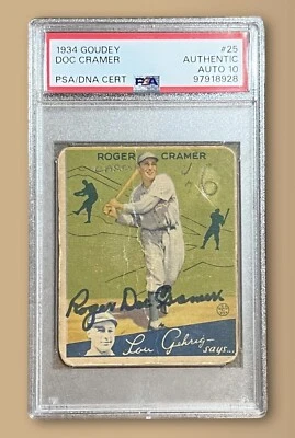 Vintage 1934 Goudey Roger Cramer Mint 10 PSA DNA Signed Autograph Baseball Card - Image 1 of 3