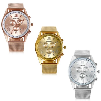 Men's Roman Numeral Dial Quartz Analog Wrist Watch Mesh Strap Band Watch - Image 1 of 4