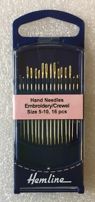 Hemline H280G.510 Gold Eye Embroidery/Crewel Hand Sewing Needles 16 Pk Size 5-10 - Image 1 of 2