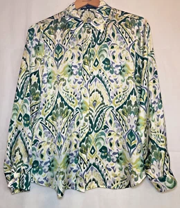 Zara Green floral pasisley printed satin shirt / blouse - Picture 1 of 4
