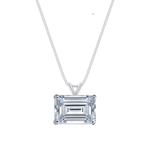 IGI F/VS 3 Ct Emerald Cut Lab Grown Diamond East-West Necklace 14K White Gold - Picture 1 of 2