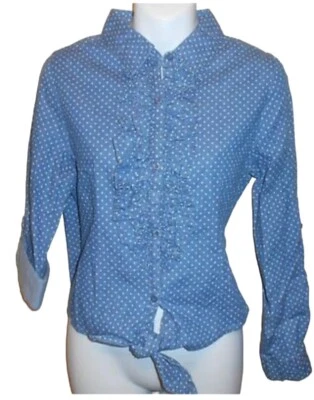 Blusa Arizona Jean Co Niñas Convertible Manga Volantes Denim Punteada L/10-12 Nueva con Etiquetas Foto 1 de 2