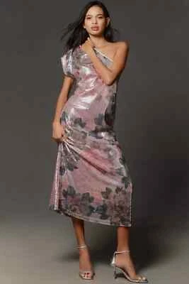 Vestido maxi lantejoulas floral um ombro Por Anthropologie mingau tamanho G novo rosa - Imagem 1 de 4