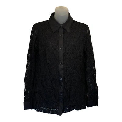 Camisa Diálogo Botón Frontal Forrada Encaje Talla MEDIANA NEGRA NUEVA CON ETIQUETAS A36224 Foto 1 de 2