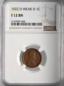 1922-D  1C LINCOLN WHEAT CENT  "WEAK D" VARIETY  NGC F12 #2147069-058
