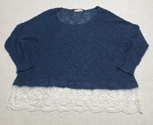 Its Our Time Blouse Top Women's Medium Blue Knit Lace Detail 3/4 Sleeve - Picture 1 of 7