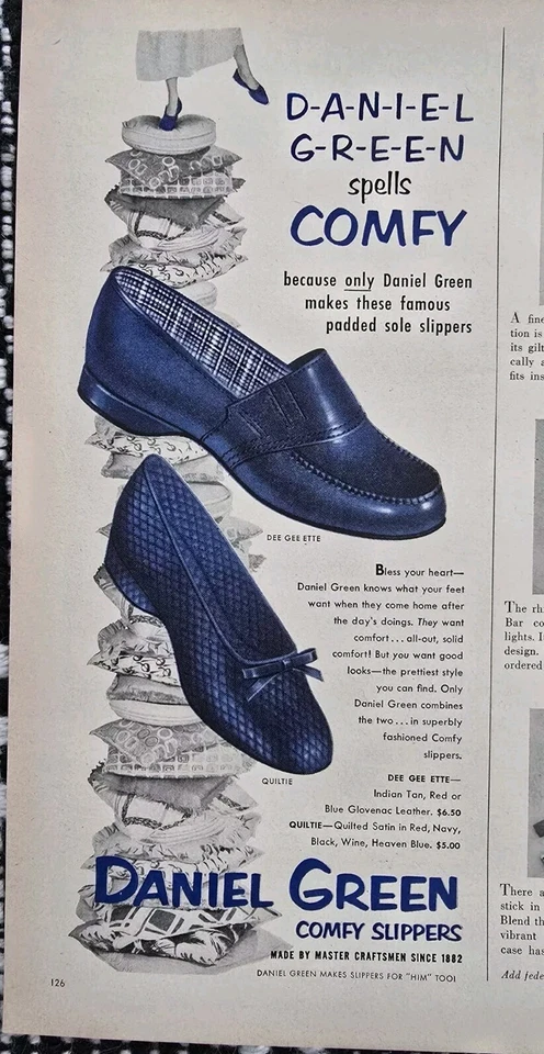 1953 Daniel Green Mujer Quiltie Dee Gee Ette Cómodas Zapatillas Zapatos Anuncio De Colección Foto 1 de 1