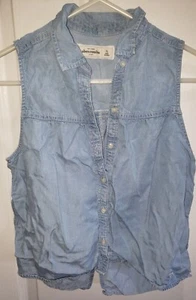 girls XL light blue ABERCROMBIE DENIM SHIRT button front split back sleeveless  - Picture 1 of 2