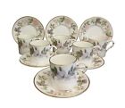 ROYAL WORCESTER JUNE GARLAND BONE CHINA SET OF 6 COFFEE CUPS & SAUCERS.