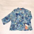 New Blue/Green Hearts of Palms Mesh Blouse Button Down Tropical See-Through Sz16