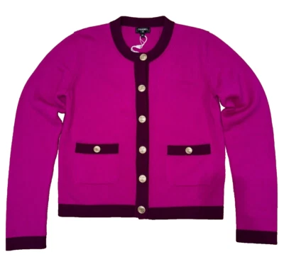 Chanel 20A Púrpura Rosa Cachemira Dorado Logo CC Manga Larga Cárdigan Suéter 38 Foto 1 de 4